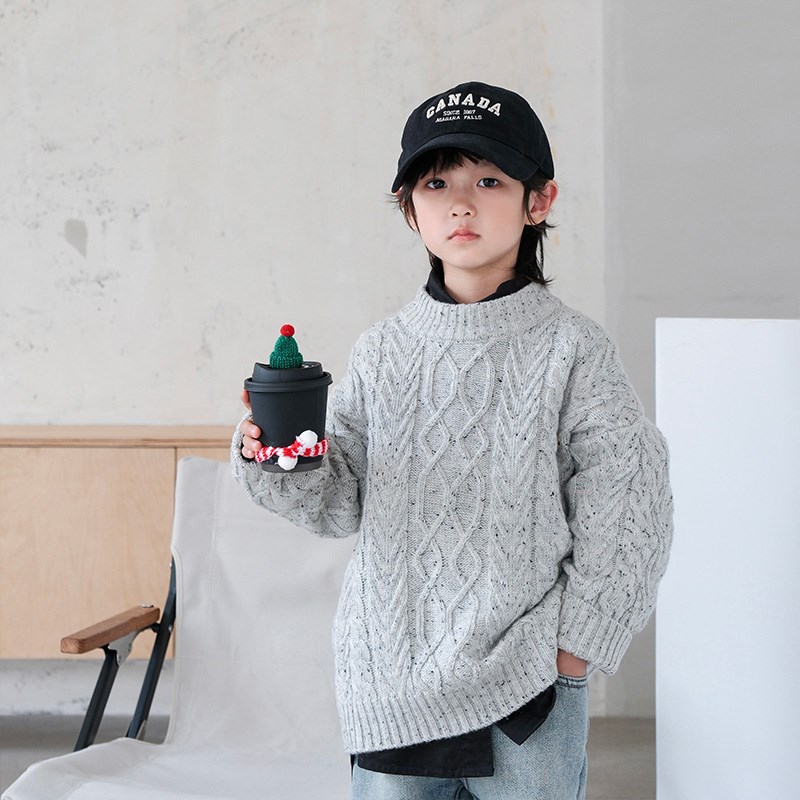 男童毛衣2024冬装新中大童加厚线衣套头新年点子纱儿童羊毛针织衫