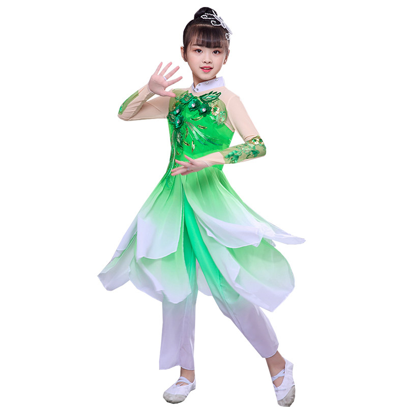 儿童古典舞演出服女童茉莉花秧歌舞服装女茉莉花开扇子舞蹈服飘逸