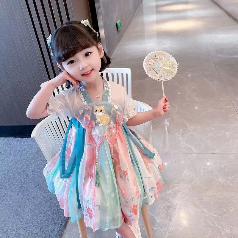 女童连衣裙中国风女孩旗袍2024新款夏装儿童汉服演出服宝宝公主裙