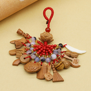 夜路神器桃木红绳挂件保平安辟护随身剑天然玛瑙转运珠男女钥匙扣