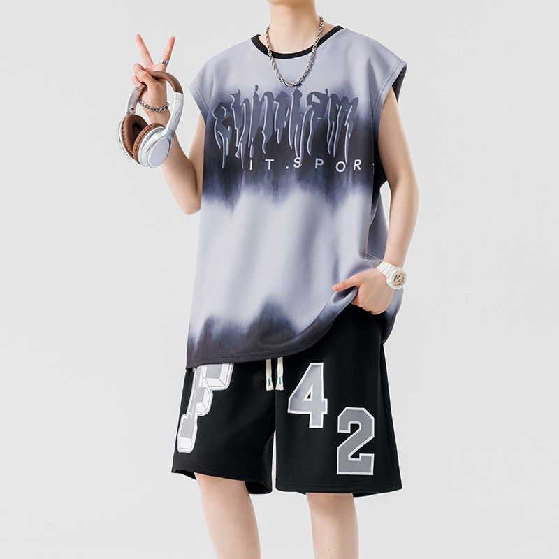 夏季冰丝速干t恤男孩初中高中学生背心篮球服青少年大童运动套装