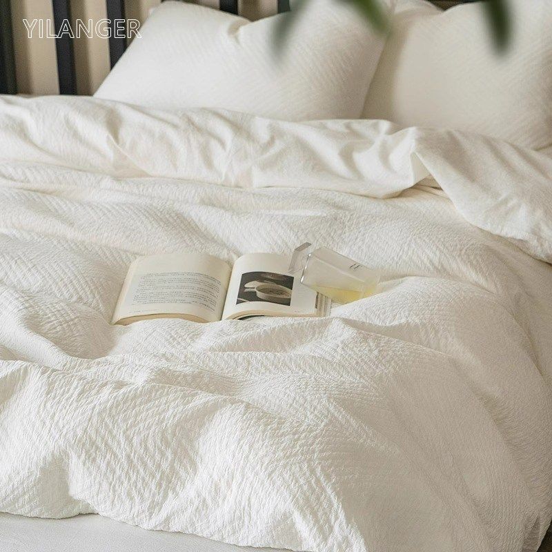 日式纯白色母婴级四件套纯棉全棉新款原J棉民宿风被套床单床上用