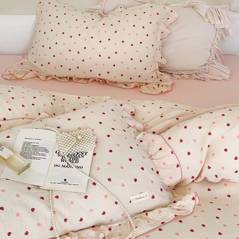 公主风丨双层纱四件套全棉纯棉2024新款床单被套法式荷叶边床品