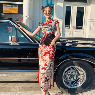 旗袍改良版连衣裙年轻款少女中国风复古长款气质性感修身连衣裙女