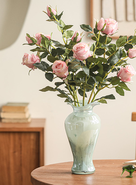 蓝色仙女玻璃花瓶客厅插花水养郁金香鲜花水培复古高级感花边花器