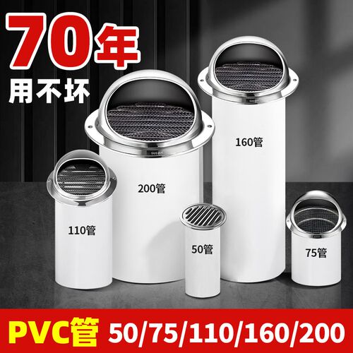 75pvc110排气管防风罩不锈钢风帽油烟机160管外墙出风口通风透气