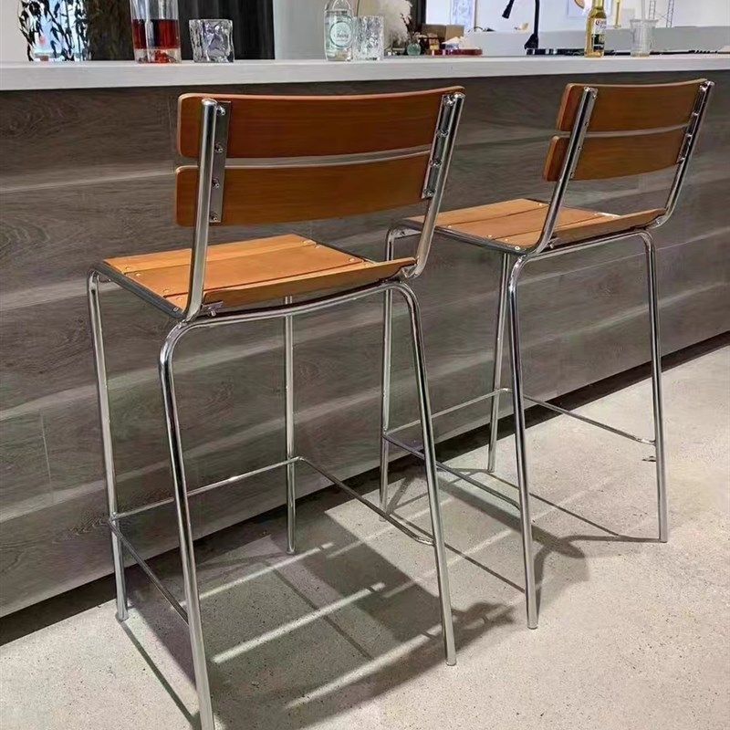 北欧复古餐椅铁艺实木靠背椅轻奢高脚凳椅子酒吧咖啡厅洽谈吧台凳