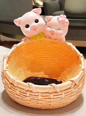 可爱小猪钥匙收纳摆件入户玄关装饰品家居客厅创意轻奢门口置物架