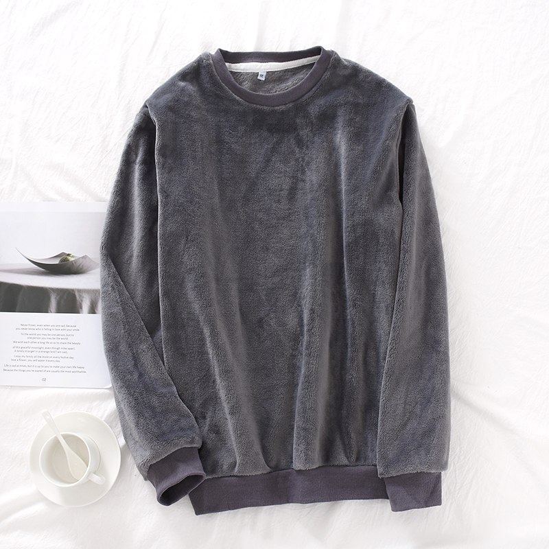 套头单件上衣秋冬款珊瑚绒男士睡衣加厚绒法兰绒冬季家居服保暖