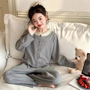 儿童睡衣套装春秋款新款开衫女孩家居服套装宽松外穿中大童空调服
