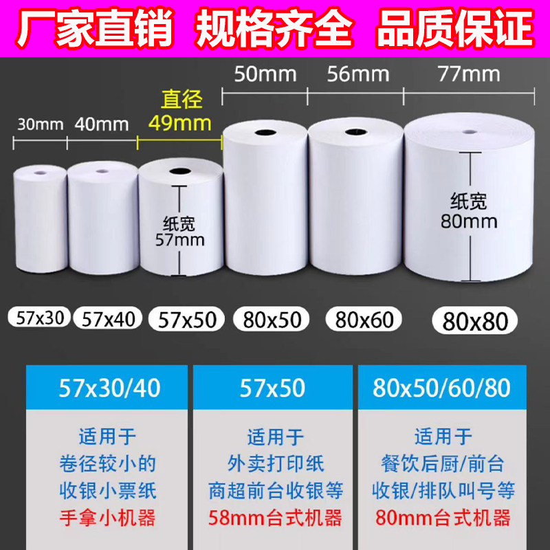 热敏纸8080mm收银机打印纸80x60x50后厨房超市美团外卖小票纸