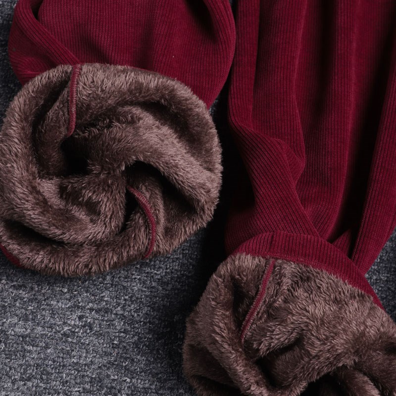 巨显腿长加绒裤子女秋冬酒红色百搭阔腿裤女高腰宽松直筒休闲裤女