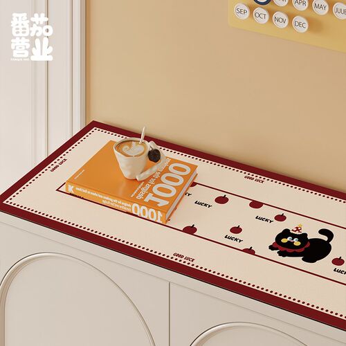 网红黑猫鞋柜垫吧台台面垫子玄关入户边柜垫茶几电视柜保护垫桌布