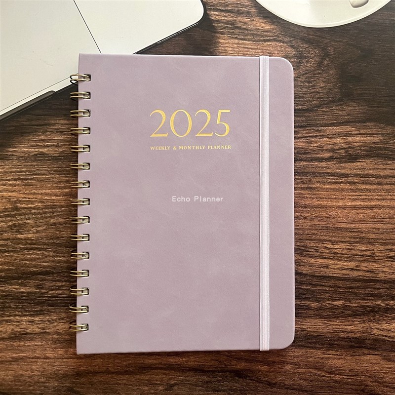 2025planner 日程本英文月计划周计划PU皮面笔记本绑带记事本简约