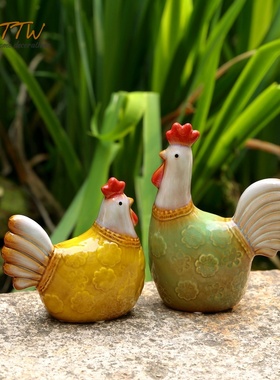 美式乡村陶瓷高温釉面对鸡摆件开业店铺装饰品礼物
