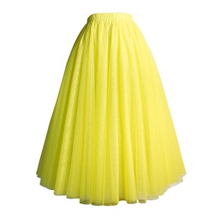 简爱花园   春季新款蓬蓬半身裙高腰显瘦柠檬黄色网纱中长款a字裙