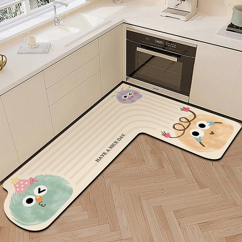 卡通厨房专用地垫L型硅藻泥吸水吸油防滑脚垫可擦洗长条地毯新款