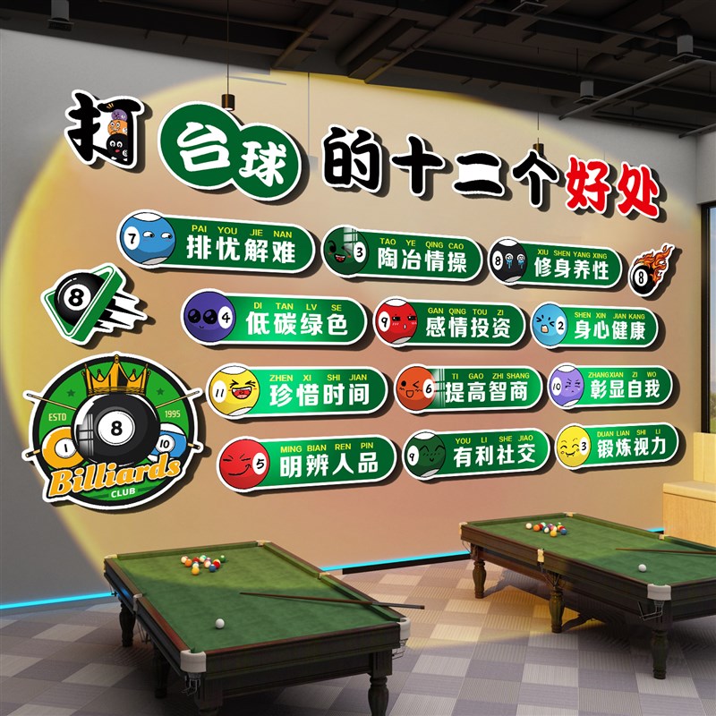 网红台球厅装饰画吧台背景墙用品大全打卡桌球室文化形象海报贴纸