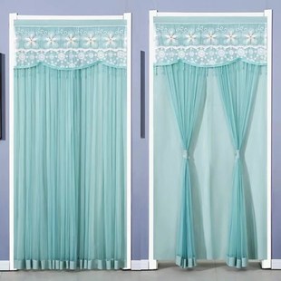 蕾丝飘纱门帘卧室布艺家用夏季防蚊纱帘双层免打孔四季装饰隔断帘