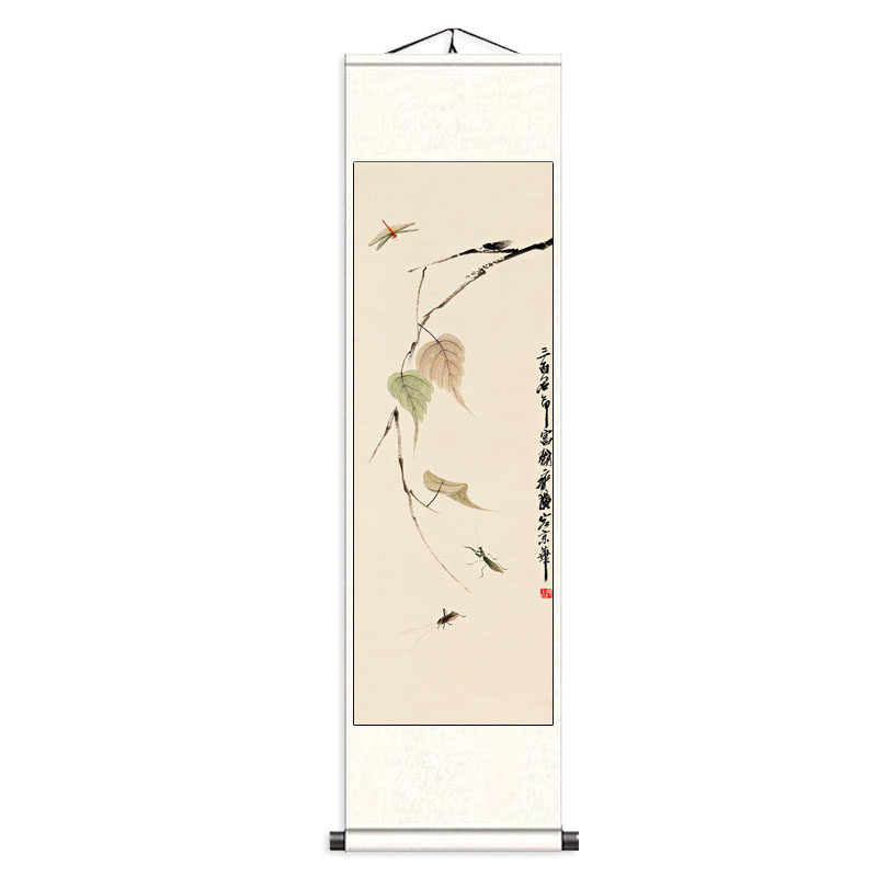 齐白石客厅装饰画四联壁画新中式四条屏梅兰竹菊沙发背景墙餐厅画