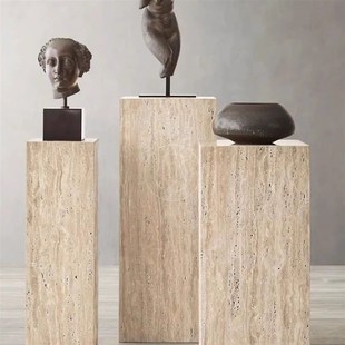 服装 店展厅展示台洞石雕塑台陈列桌中岛六面体几何体底座立柱摆件