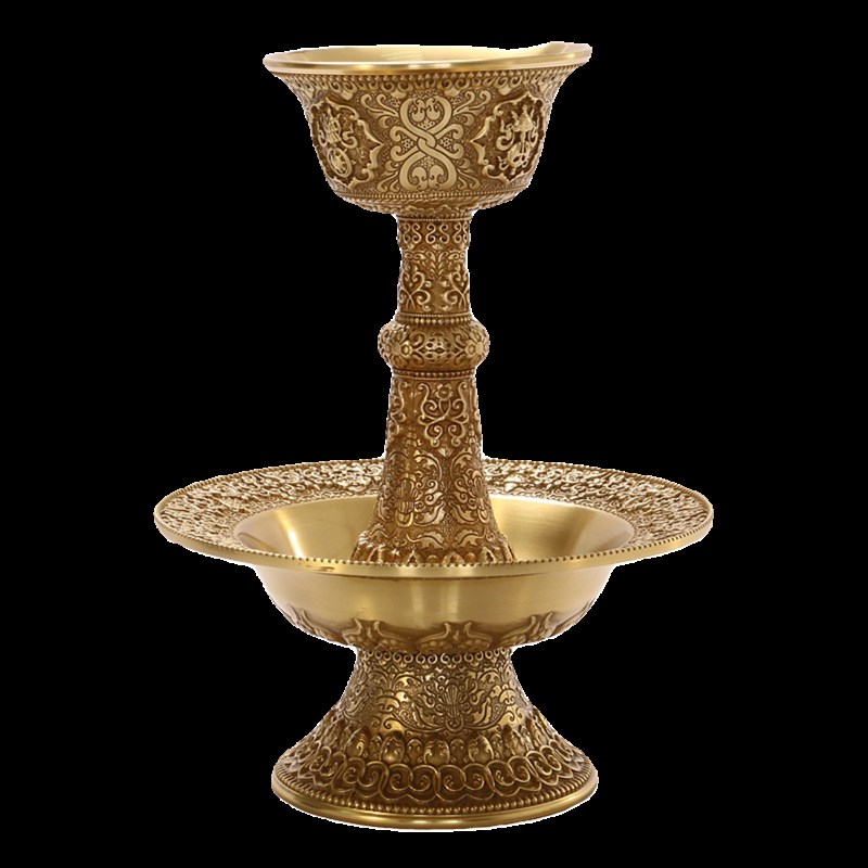 黄铜精工护法杯西藏家居供护法杯西藏式供水酒佛杯雕刻八吉祥图案