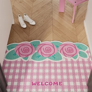 韩式 复古花卉喜庆入户地垫丝圈防滑脚垫毯进门垫子玄关门口可裁剪