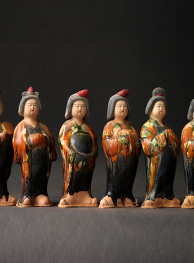 陶瓷仕女摆件仿古唐三彩侍女俑中式复古装饰艺术品古风老货老物件
