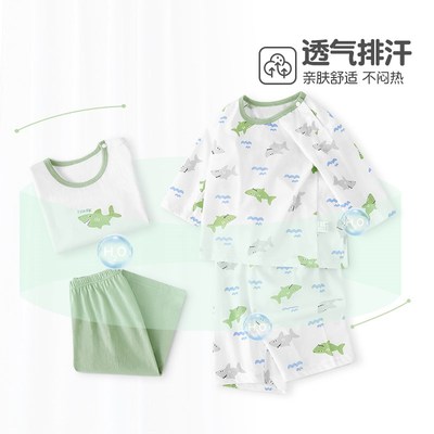 儿童睡衣夏季男童纯棉a类薄款宝宝空调服七分袖家居服2025新款