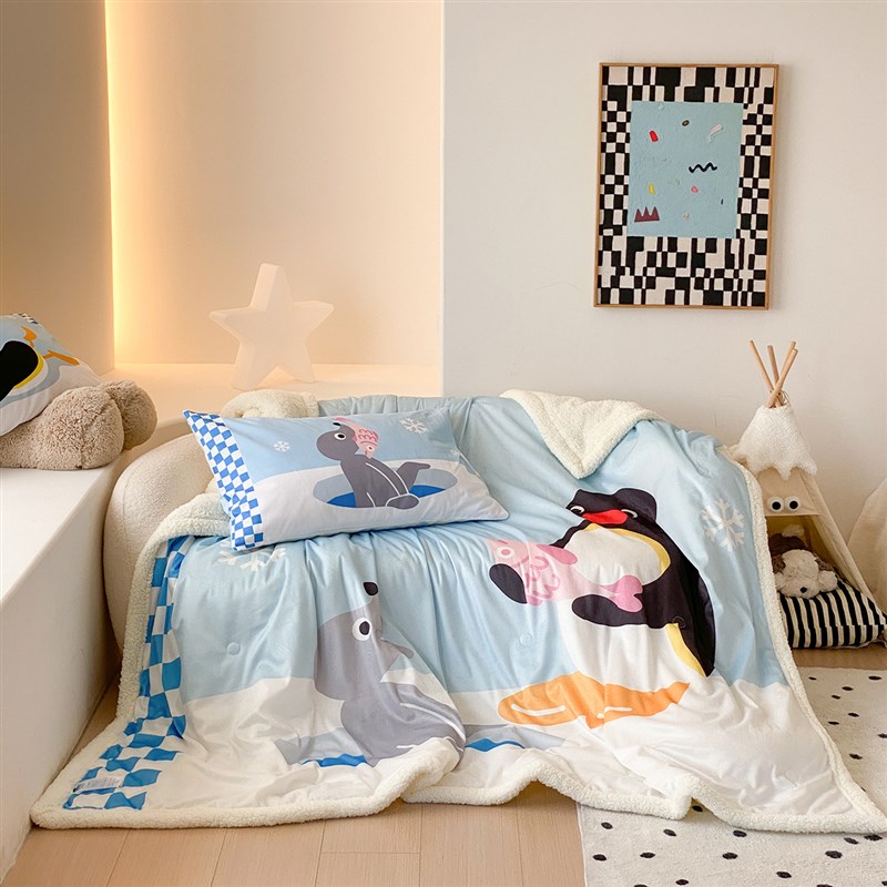 富山商店 x Pingu企鹅家族 绘本系列 秋冬蓝色可爱仿羊羔绒毯