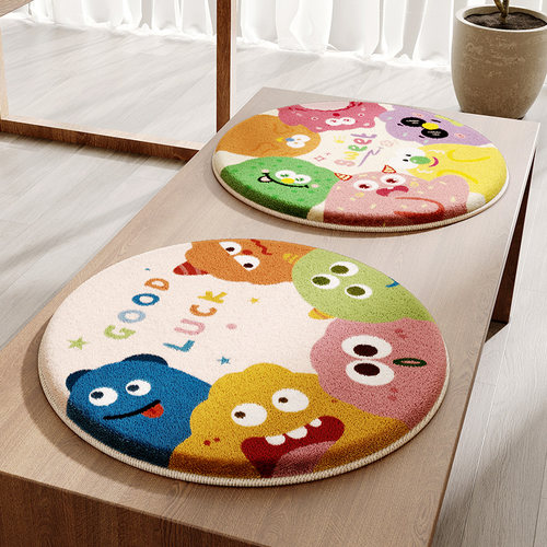 卡通怪兽小圆凳毛绒坐垫圆形冬季餐椅垫四季通用板凳椅子防滑座垫