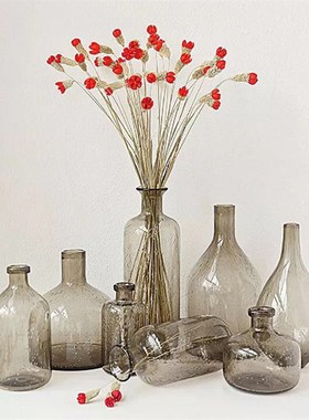 北欧简约复古透明浅咖啡气泡玻璃花瓶家居摆件拍摄道具