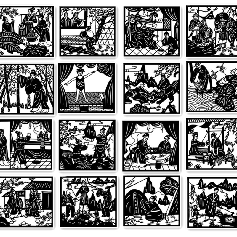 新二十四孝图24刻剪纸底稿电子版图样素材高清学生校园