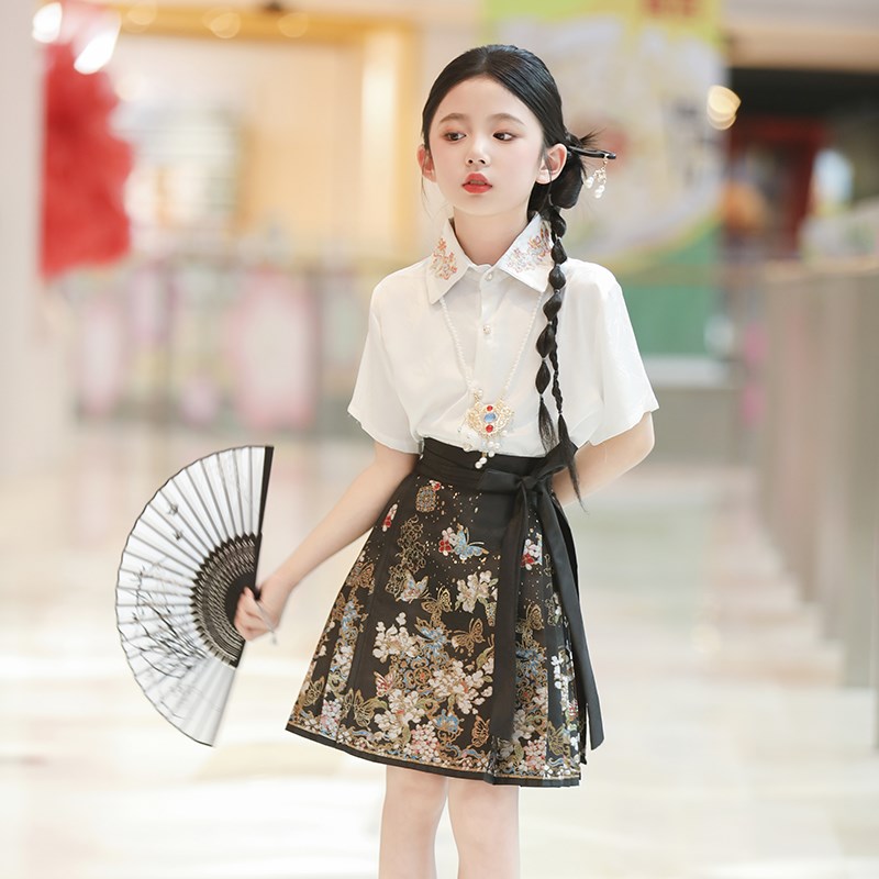 马面裙女童夏季套装短款薄款儿童织金新中式汉服中国风明制唐装夏