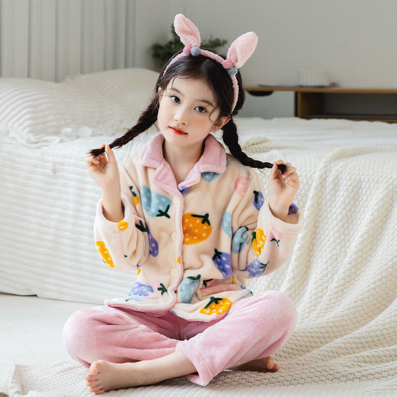 新款珊瑚绒儿童睡衣加厚款中大童法兰绒家居服秋冬季加绒保暖套装