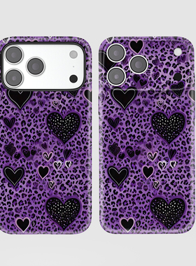 紫底爱心手机壳适用iPhone17ProMax苹果17Ari系列16Plus精孔15菲林14新款13亮面12软壳磨砂11全包按键二合一