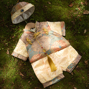 周岁礼服男宝夏季2024新款宝宝一周岁生日抓周冠衣唐装男童新中式