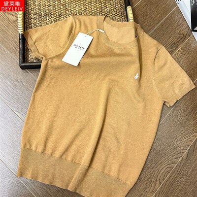 费尼图!小马标刺绣纯色圆领薄款短袖T恤女24夏季新款百搭针织衫
