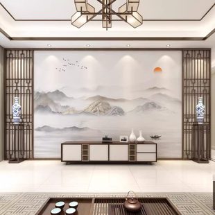 水墨山水壁布客厅电视背景墙壁纸沙发影视壁画墙布 现代轻奢新中式