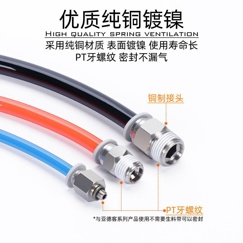 亚德客气动螺纹直通气管pc快插接头APC4 6 8 10 12 M5 01 02 03 4