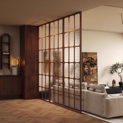 实木海棠玻璃屏风隔断客厅入户遮挡中古风酒店餐厅民宿玄关墙定制