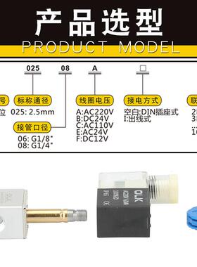 电磁阀2V025-06二位二通08常闭常开2P025塑料阀气泵空压机排气阀