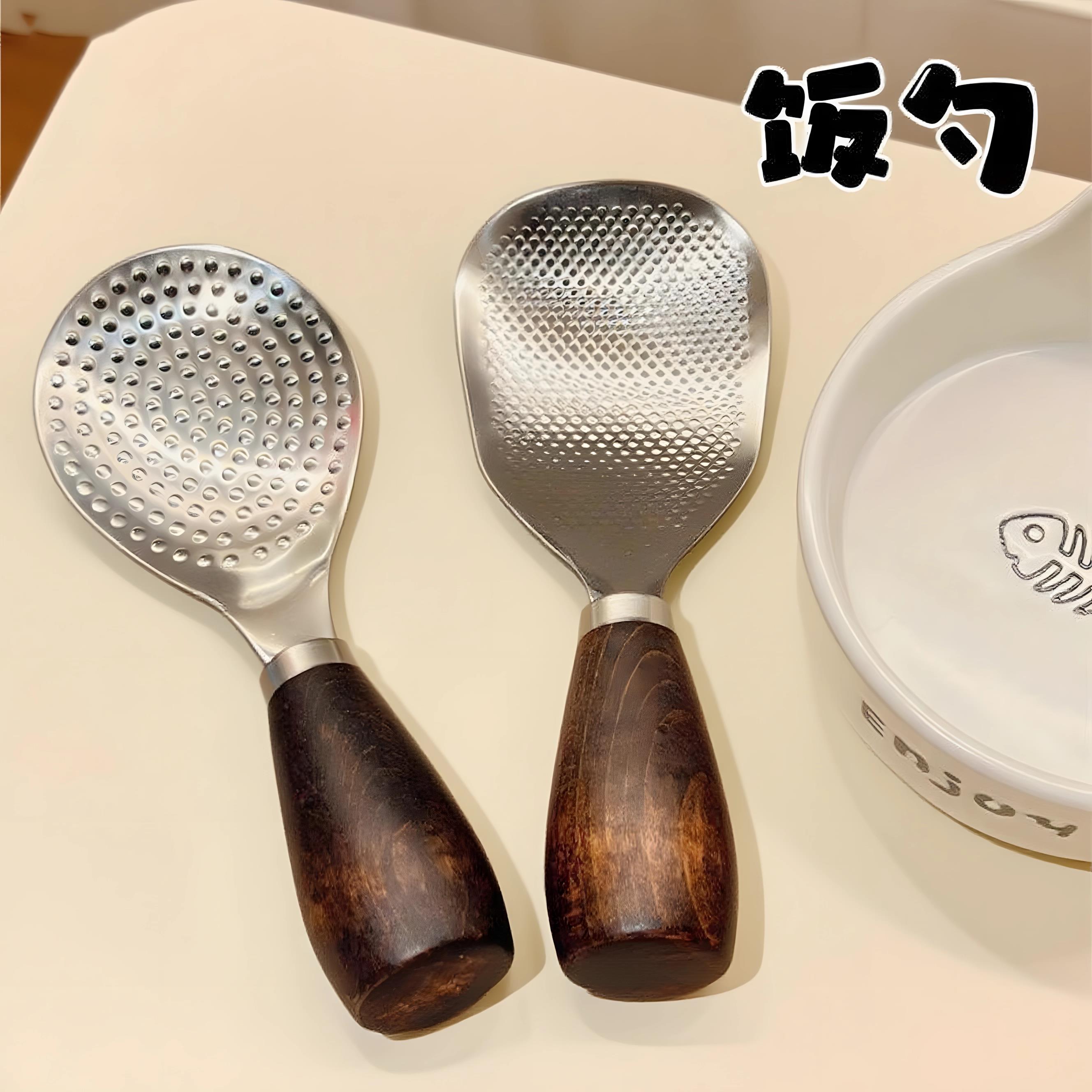 可立式饭勺不粘米饭食品304不锈钢饭铲子胡桃木手柄精致盛饭勺子