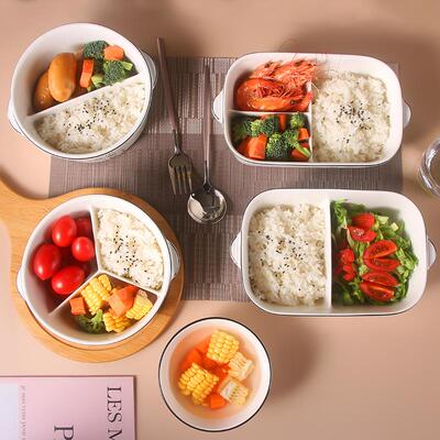 陶瓷微波炉加热饭盒分格保鲜碗带盖子子可带汤上班族学生便当盒可