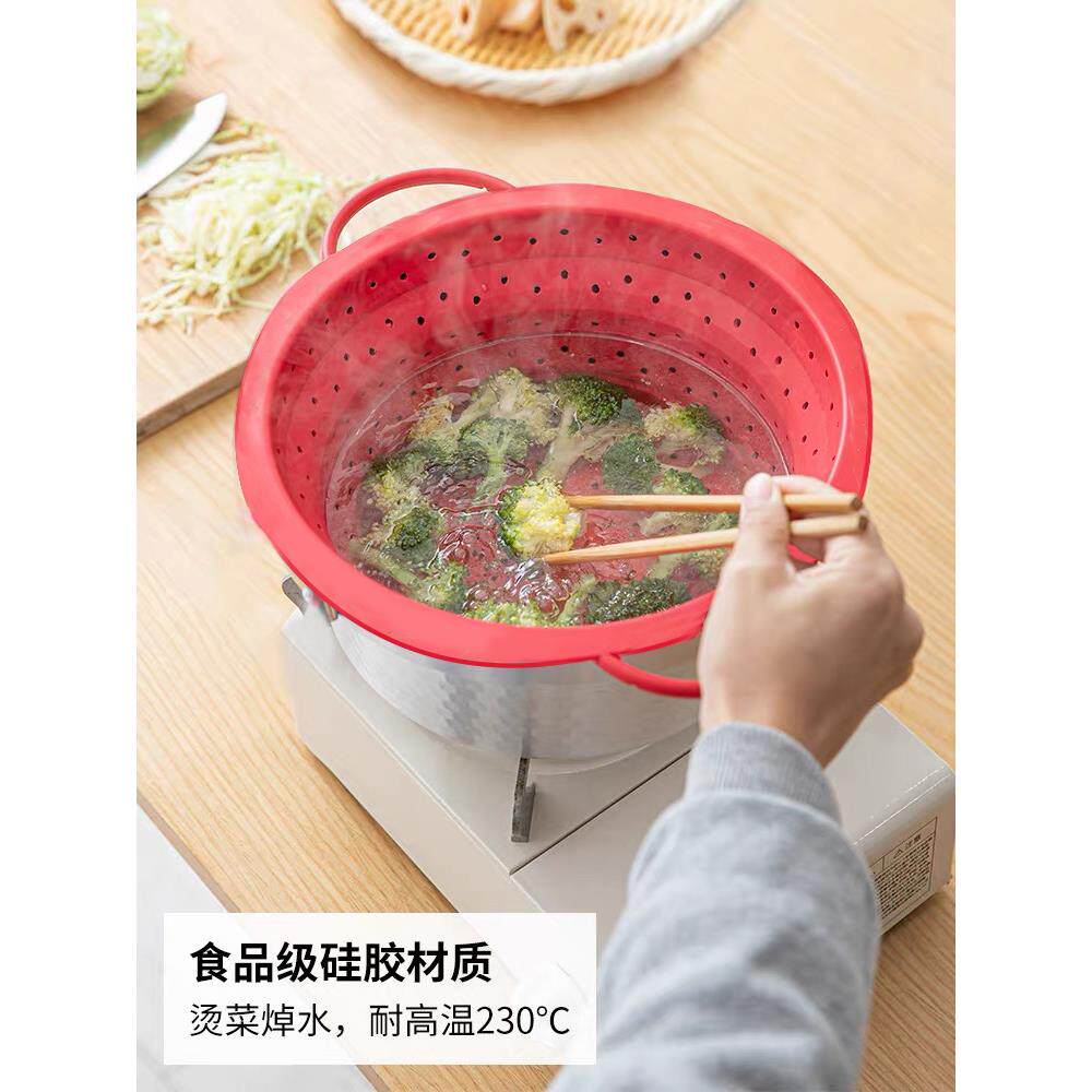 硅胶可折叠排水蓝色厨房洗涤蔬菜和水果篮排水储存蓝色蔬菜洗涤盘