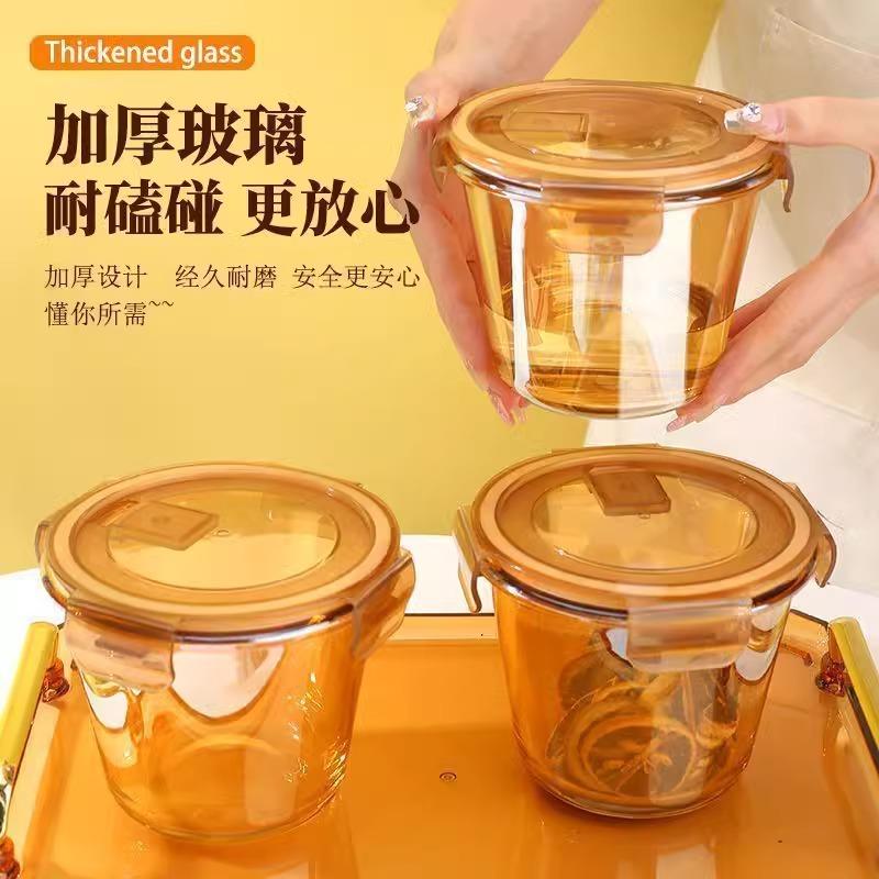 玻璃汤碗家用密封微波炉加热专用早餐燕麦杯带盖子耐高温上班族饭