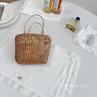 纯棉白色蝴蝶结花边ins杯垫餐垫桌面装饰垫子小众手作布艺餐垫棉