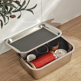 茶盘沥水盘不锈钢家用小型沥储水式茶台功夫茶具干泡托盘双层套装