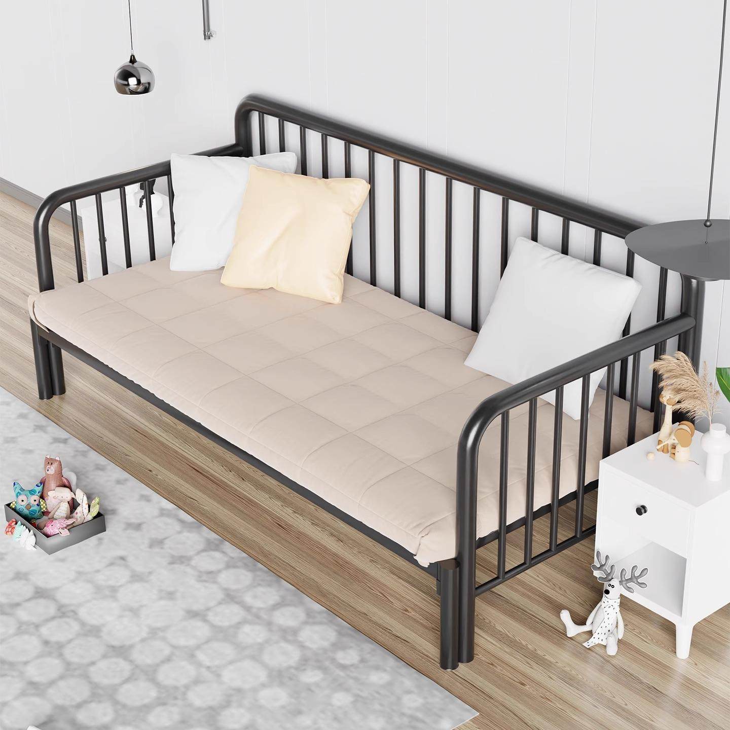 小户型单人铁艺沙发床折叠坐卧两用2025伸缩铁架床新型抽拉铁艺床