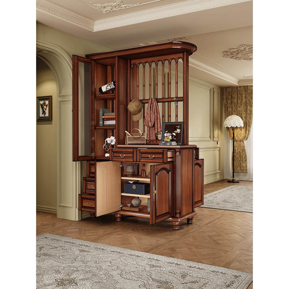 美式复古实木玄关间厅柜入户客厅沙发隔断柜桃花心木小户型屏风